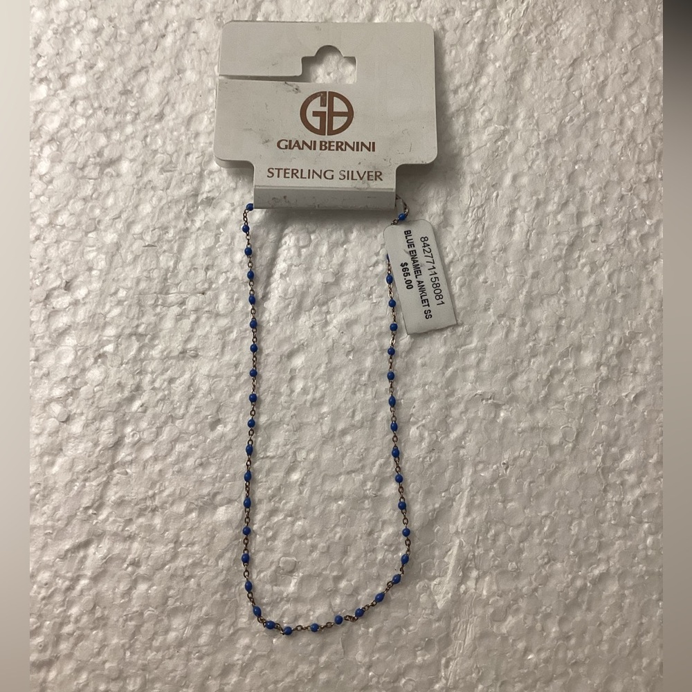 Giani Bernini Sterling Silver Blue Beaded Chain Anklet Bracelet